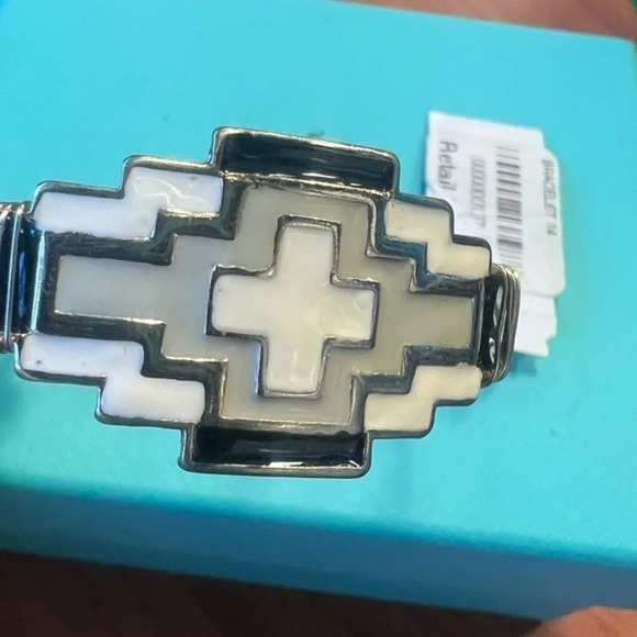 Cross Enamel Gray, White, and Black Gold Tone Bracelet - Picture 2 of 10